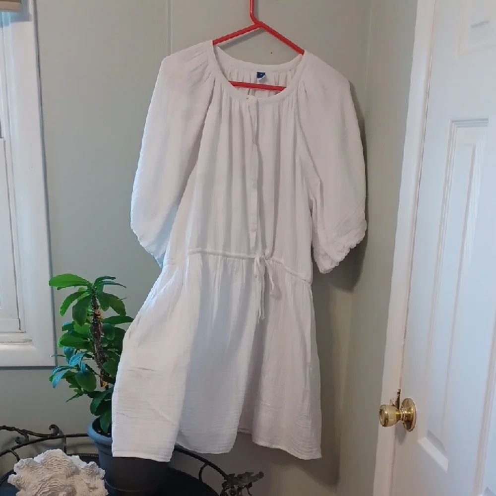 Old Navy White Sz XL, Pure White, Crinkled Cotton Dress, Tie Waist